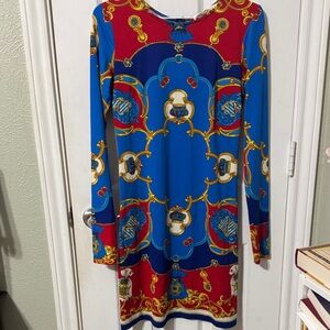 JB by Julie Brown Vibrant Red and Blue Long Sleeve Dress